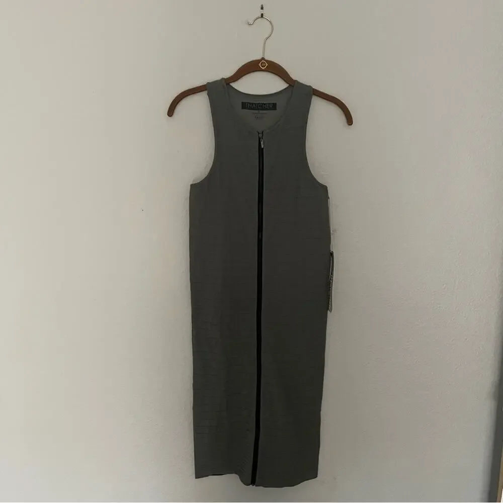 Green Bodycon Mini Dress Ribbed Front Zip NWT